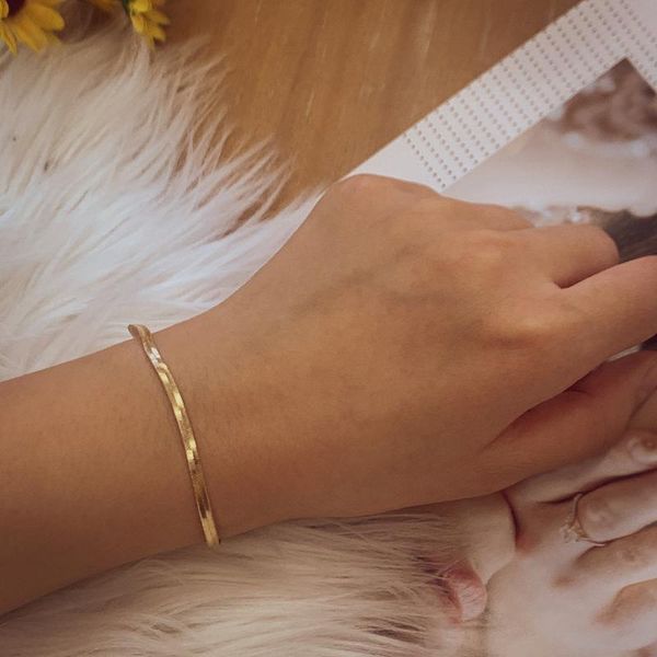 

link, chain trendy flat snake bracelets for women statement gold links charm bracelet fashion jewelry accessory 2021 gifts, Black