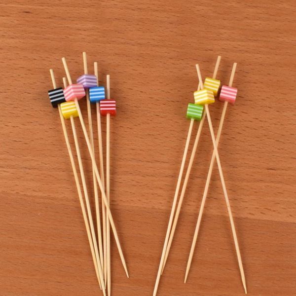 

forks 100 pack cocktail picks 4.7 inch fruit sticks striped cube bamboo toothpicks for wedding birthday party supplies(random)