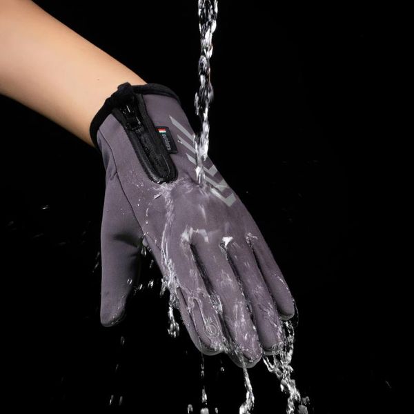 

cycling gloves waterproof full finger bicycle sports outdoorwindproof plus velvet touch screen zipper buckle, Black