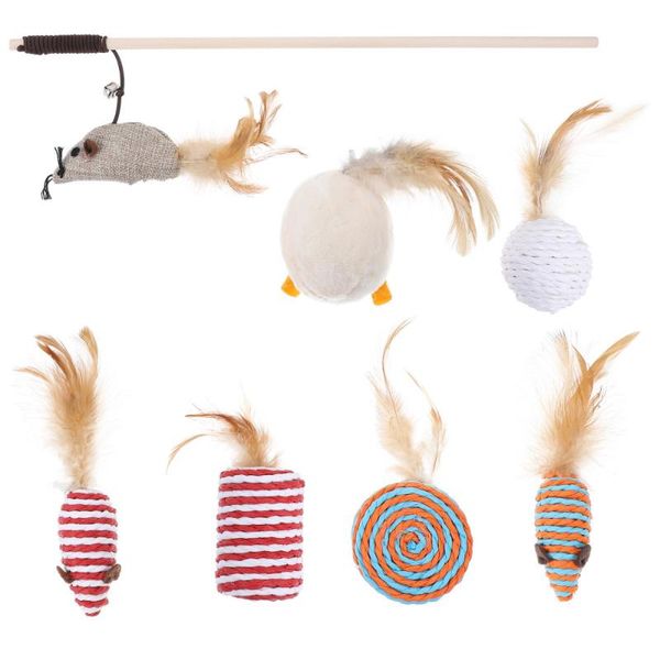 

cat toys 1 set mice feather flirting stick interactive pet teaser