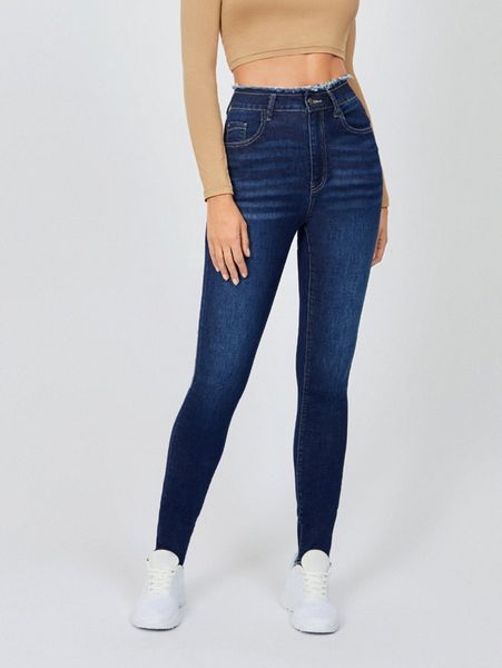

tall high waist raw trim skinny jeans w1dk#, Blue