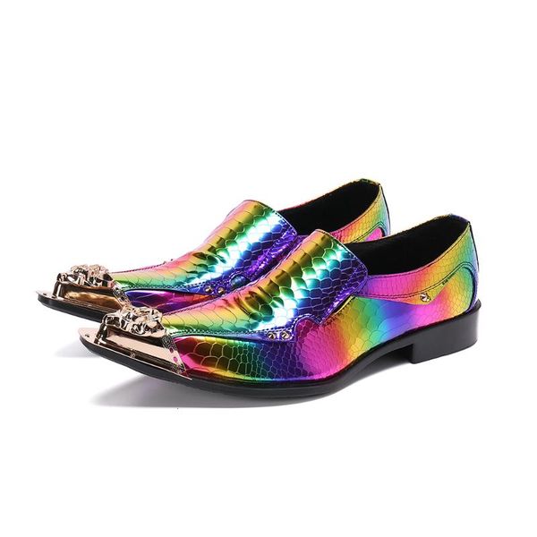 

men snake skin genuine leather oxford gold metal pointed toe slip on oxfords dress brogues wedding business platform shoes, Black