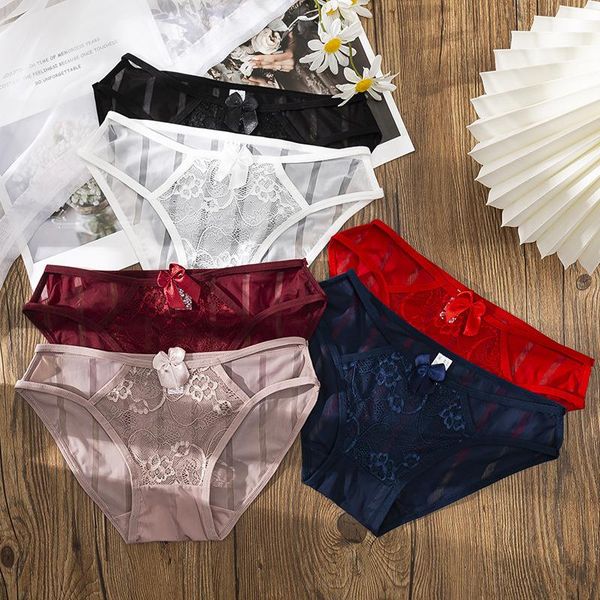 

women's panties lace for women transparent underwear low-rise briefs breathable underpants solid female lingerie, Black;pink