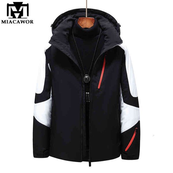 

jacket winter new men down thicken warm white duck parka hooded fur collar coats male windbreaker overcoat j720, Black