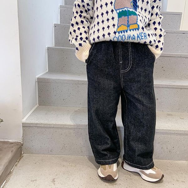 

jeans children's 2021 winter boys' korean plush loose warm pants 10-281, Blue