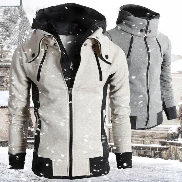 

men's jackets 2021 zipper men autumn winter casual fleece coats bomber jacket scarf collar fashion hooded male outwear slim fit hoody, Black;brown