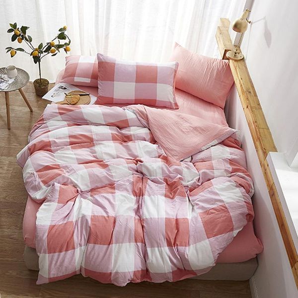 

soft washed cotton bedding set plaid bedlinen twin  king duvet cover bed sheet pillowcase luxurious bedclothes sets