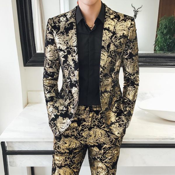 

noble luxury bronzing mens suits jacket and pant fashion coats trousers asian size s-5xl men's & blazers, White;black