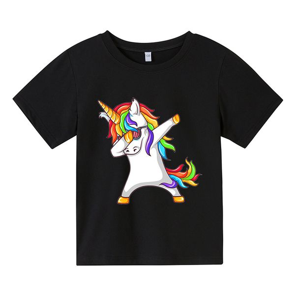 

cartoon shirts funny video unicorn boys t-shirt kid 4-16 years girl 2021 summer short sleeve small baby children tee, Blue