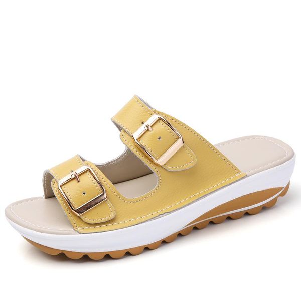 

sandals wedges shoes for women summer slides 2021 elegant genuine leather sandales femmes ete high heels platform slippers, Black