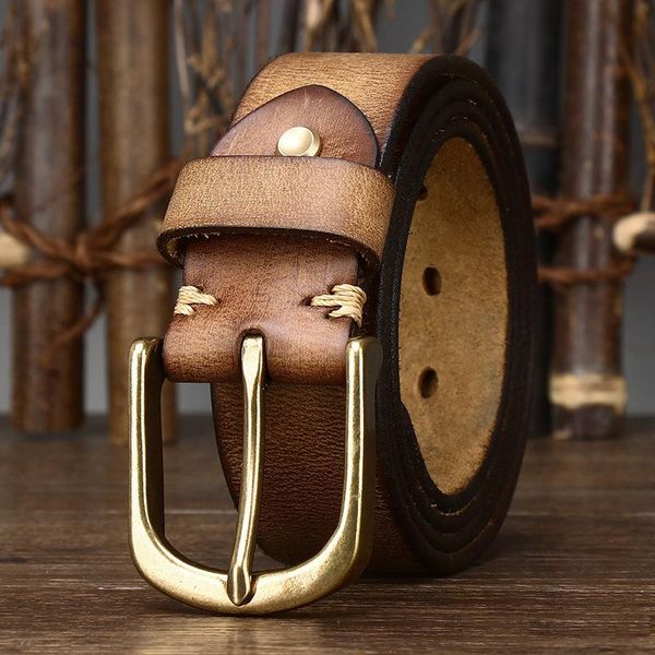 

belts vintage luxury genuine leather copper buckle man's belt cowhide retro all-match casual jeans soft, Black;brown