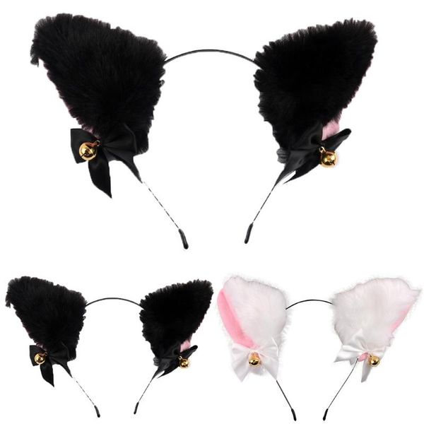 

hair accessories masquerade halloween cat ears cosplay ear party costume bow tie bell headwear headband, Slivery;white