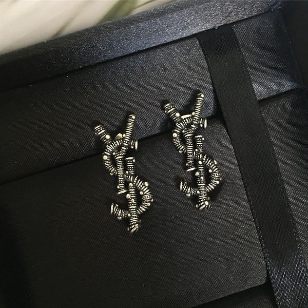 

charm 925 silver needle bronze tree texture y letter earrings simple and exquisite brass method decoration poplar forest female, Golden