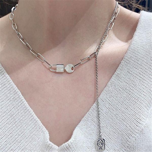 

pendant necklaces miuoxion retro lock key character square card necklace simple personality jewelry fashion for women feature nmour charm gi, Silver