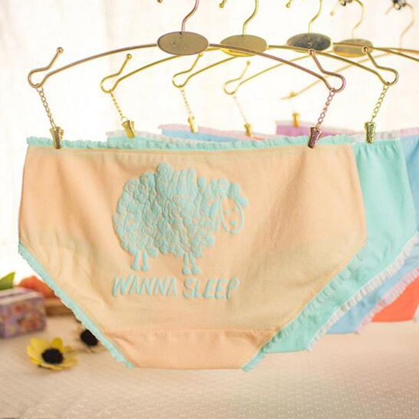 

women's panties cute sheep women underwear cotton cartoon printed briefs candy color soft comfy breathable lingerie accessory, Black;pink