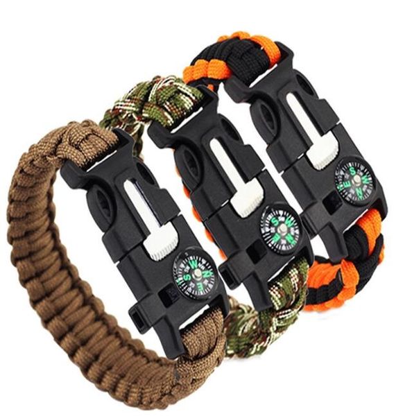 

5 in 1 outdoor survival bracelet men women braided paracord multi-function camping rescue emergency rope bangles compass whistle knife