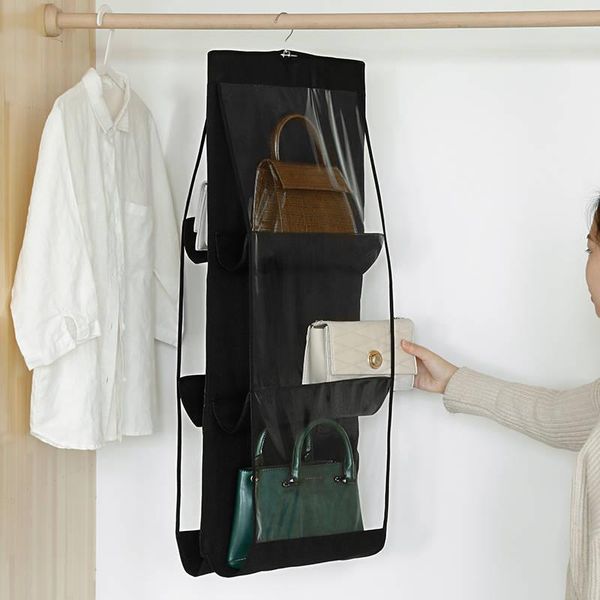

storage boxes & bins double-sided thickened non-woven bag wardrobe wall door hanging handbag organizer six pockets bags