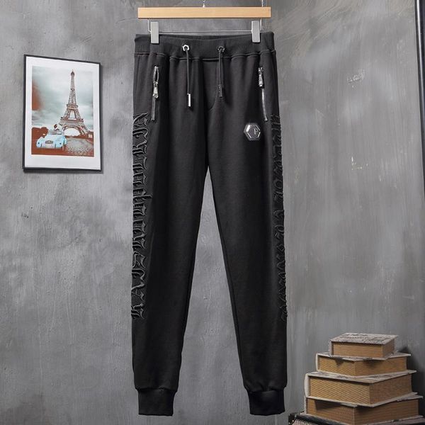 

men's pants men's sweatpants side pp letter embroidery european and american fashion trend spring autumn slim, Black