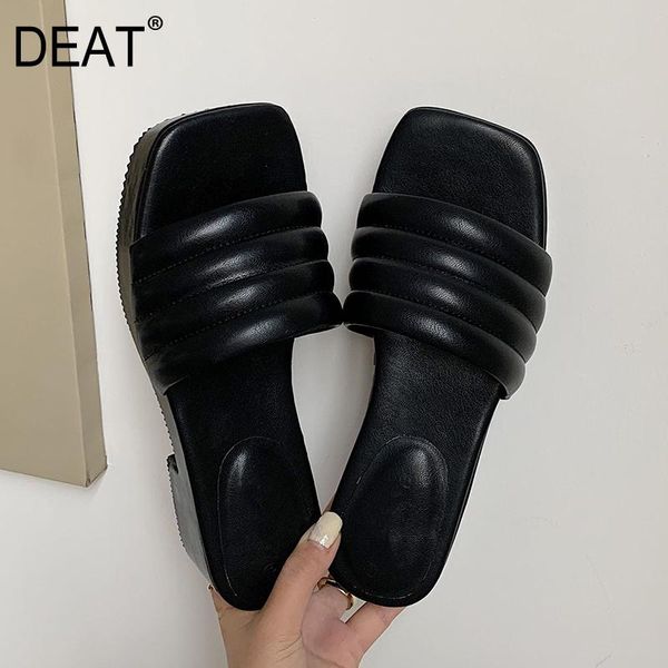 

slippers [deat] 2021 spring summer square toe shallow pu leather retro casual simple platform women shoes fashion 10i575, Black