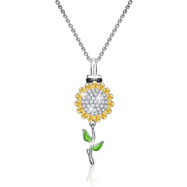 

pendant necklaces sunflower ashes necklace memorial urn openable rhinestone ash case holder letter "remember in my heart", Silver
