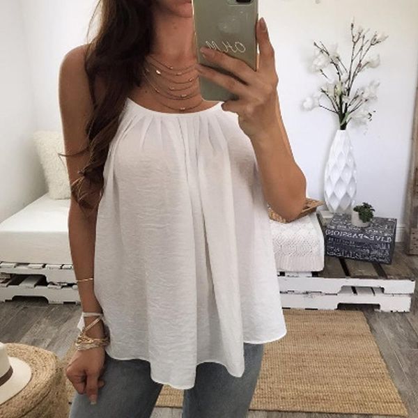 

women cami spaghetti strap vest tunic 6xl summer pleated tank camis ladies loose tee shirt camisole plus, White