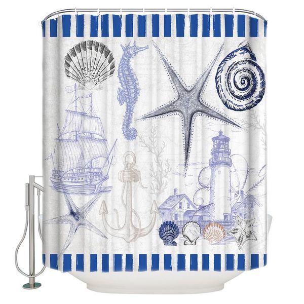 

shower curtains home marine life lighthouse blue luxury bathroom curtain waterproof fabrics washroom