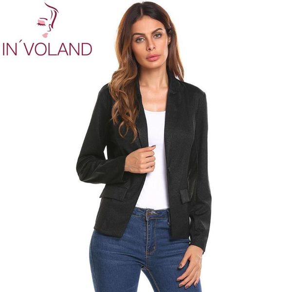 

women short blazer jackets casual single button slim fit false pockets long sleeve bright silk jacket women's suits & blazers, White;black