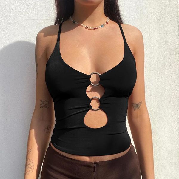 

women's tanks & camis women casual close-fitting camisole with decorative hoop solid color u-shaped collar crop olive black white dail