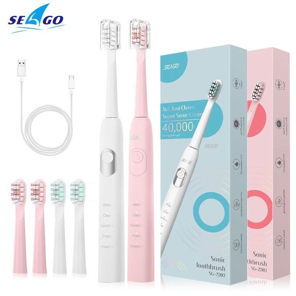 

smart electric toothbrush seago sonic rechargeable super power 5 modes for dental clean 30s reminder soft dupont bristle brush