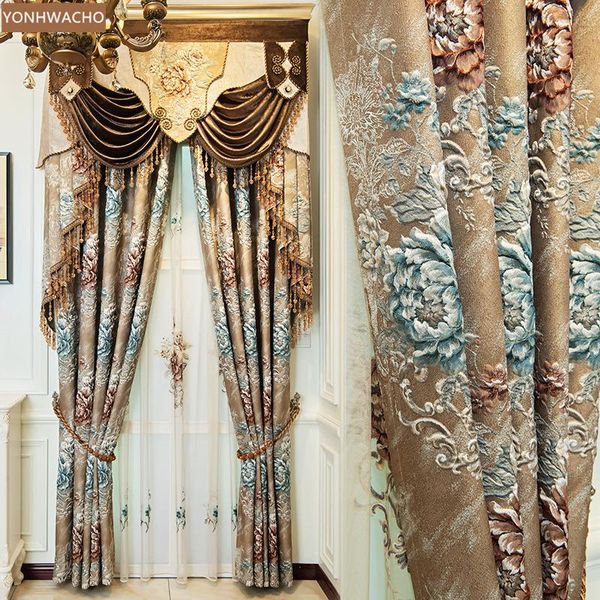 

custom curtain high-class shading living room bedroom villa american coffee cloth blackout valance tulle panel c675 & drapes