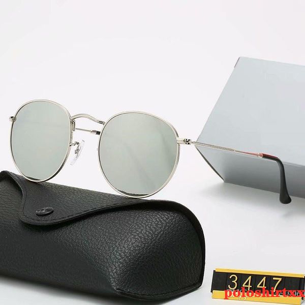 

2021 classic design brand round sunglasses uv400 eyewear metal gold frame glasses men women mirror glass lens sunglass with box, White;black