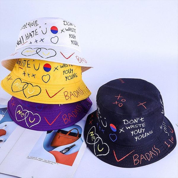 

Panama Bucket Hat Men Women Summer Cap Print Yellow Bob Hip Hop Gorros Fishing Letter Fisherman, Blue;gray
