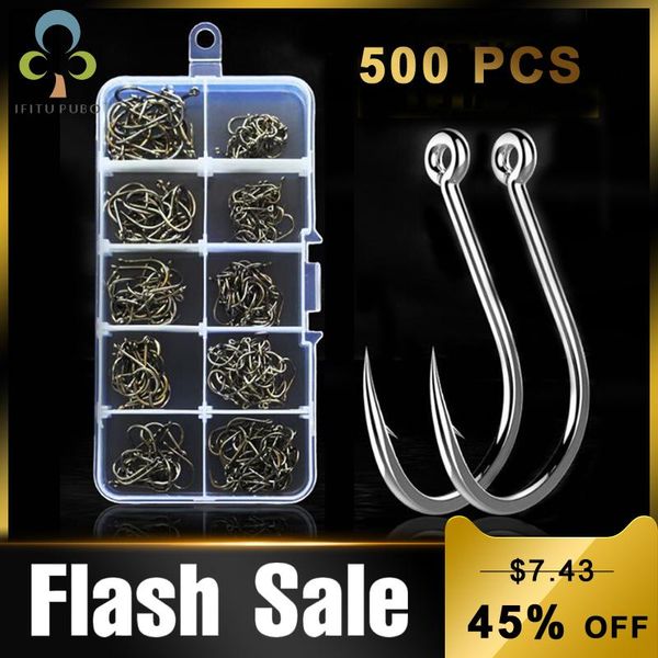 

fishing hooks 500pcs/box high carbon steel mixed size barbed jig hook carp head for accessories gyh