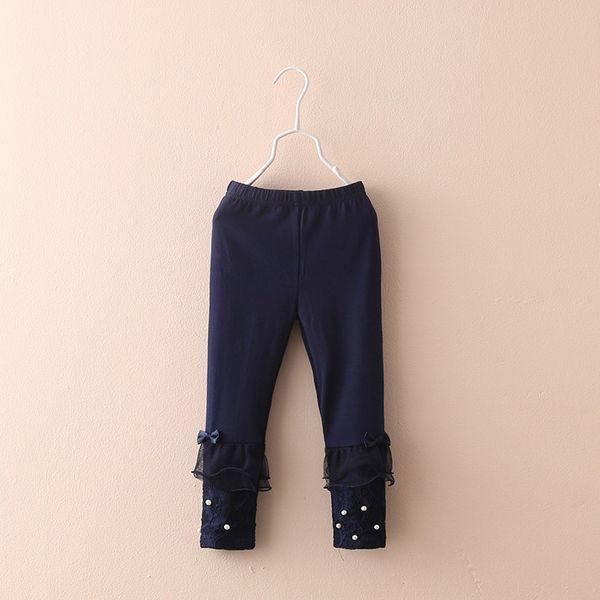 

2021 Spring Autumn 2 3 4 6-10 Year Children White Dark Blue Beige Long Capri Pears Bow Lace Little Baby Kids Girl Basic Leggings