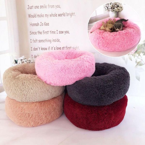 

dog houses & kennels accessories 5colors round bed for cat winter warm sleeping lounger mat puppy kennel long plush pet 40 50 60 70cm