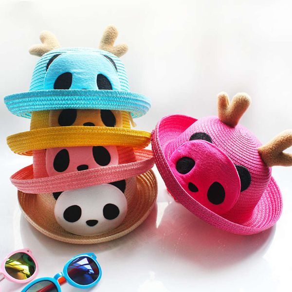 

spring and summer boys girls straw hat cartoon animal hat baby sunscreen cute ear curled, Yellow