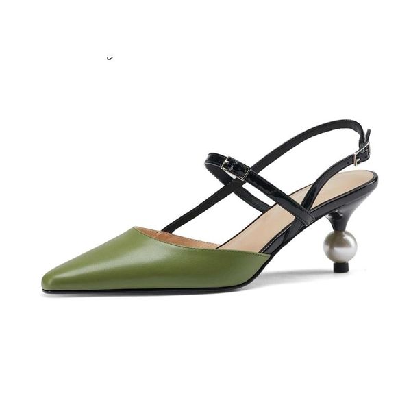 

dress shoes krazing pot genuine leather pointed toe strange style mixed colors pearl mature sling back buckle straps women sandals l25, Black