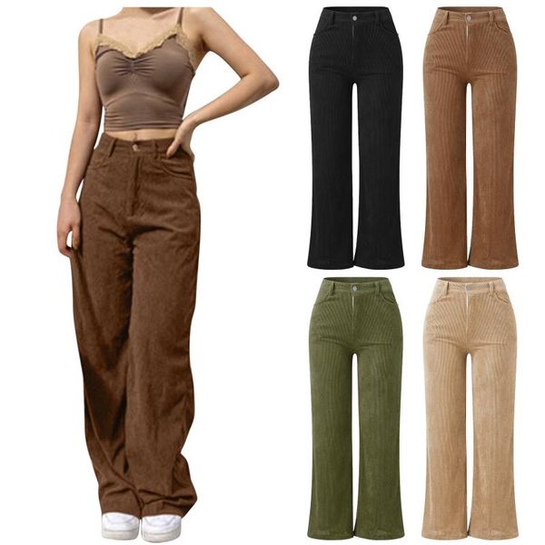 

women's pants & capris fall breathable trousers comfortable clothing female corduroy mopping stylish drape wide-leg casual 2021, Black;white