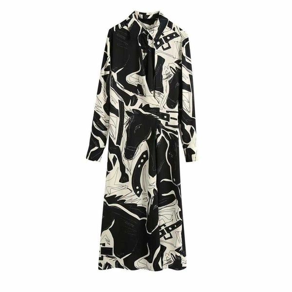 

women dress printed collared long sleeves cuffed midi dress elegant femme robe ropa mujer vestidos 210709, Black;gray