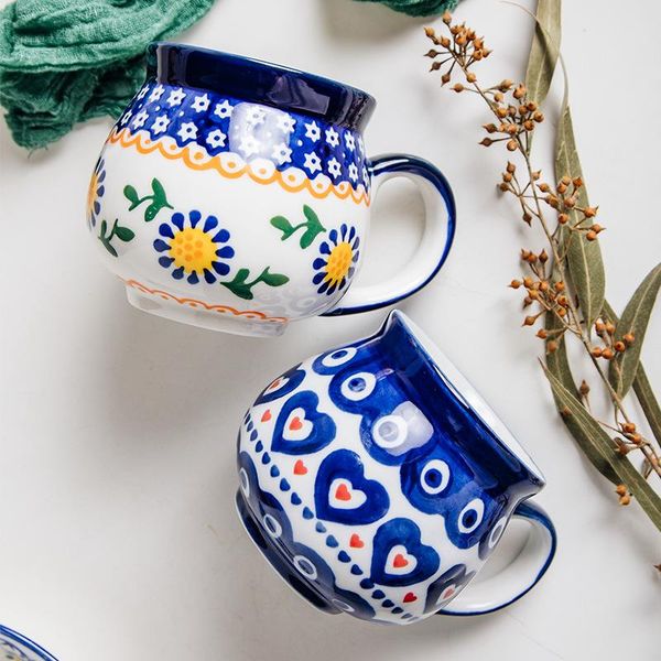 

mugs european-style gift ceramic cups creative folk style large-capacity retro mark mug tea cup kawaii