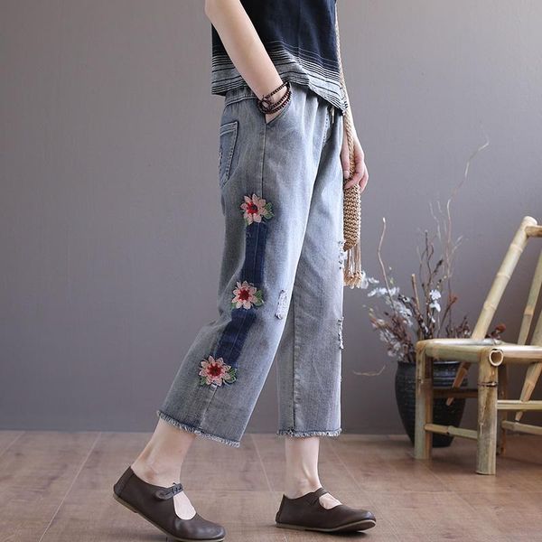 

japanese style mom jeans embroidered denim pants trousers boyfriend for women ladies female 2021 4702 women's, Blue