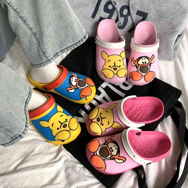 

luxury slippers summer pooh sho tigger slipper wear non slip cartoon cute baotou sandals, Black