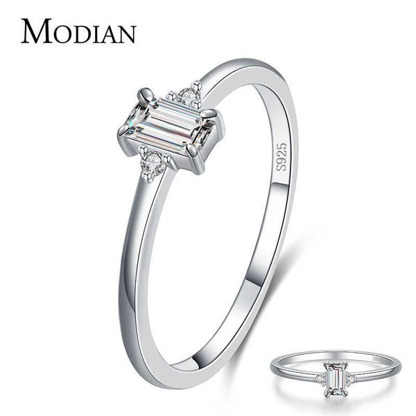 

925 sterling silver classic charm emerald cut zirconia finger rings for women hypoallergenic wedding jewelry 210707, Slivery;golden