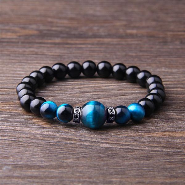 

alloy natural stone royal blue tiger eyes bracelets men round black onyx elasticity rope for women jewelry beaded, strands