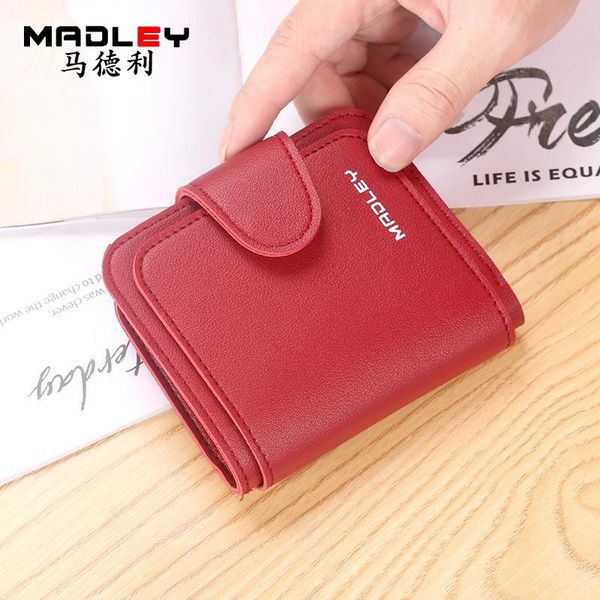 

wallets of the 2021 purse ms han edition short female wallet card bag buckles multi-functional multiple screens, Red;black