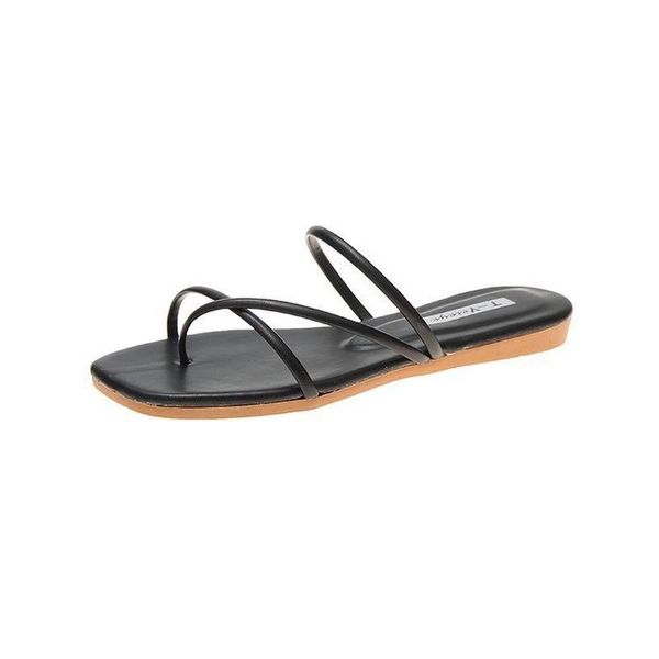 

sandals 2021 female outer wear fairy summer fashion shoes flat open-toed cross strap simple flip-flop women peep toe, Black