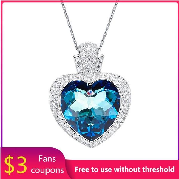 

chains welmel sweet lover blue heart pendant 925 sterling silver crystal necklace for women rhinestone jewelry engagement wedding gift