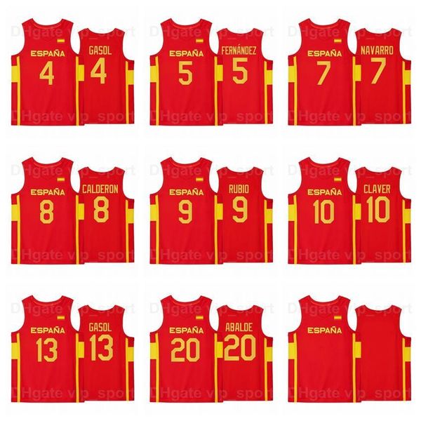 Spanien Team Basketball Trikot 2021 Neueste Tokio 9 Ricky Rubio 13 Marc Gasol 10 Victor Claver 23 Sergio Llull 6 Sergio Rodriguez 4 Pau Gasol 5