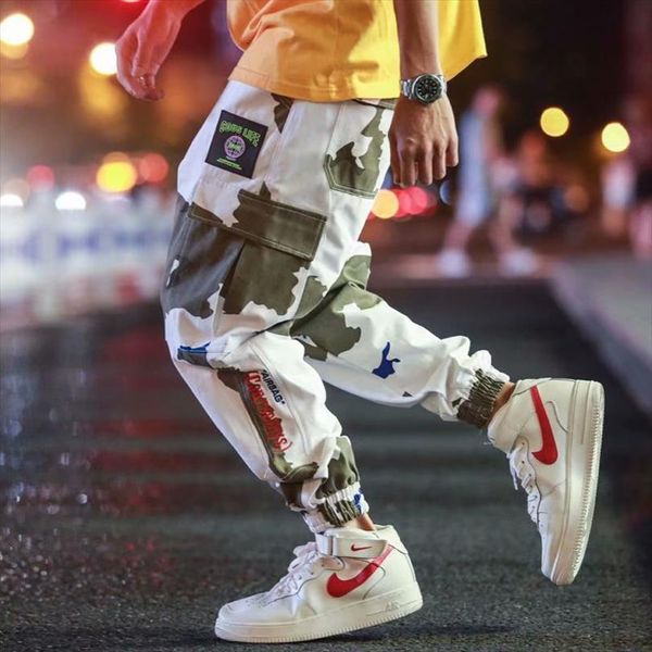 

camouflage streetwear cargo fashion women pant casual mix color joggers hip hop male korean stylish harajuku pop trousers, Black