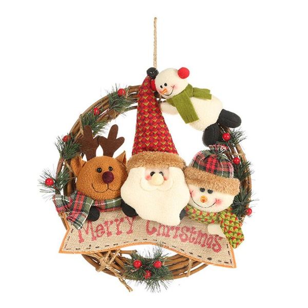 

party decoration christmas wreath snowman elk vine rattan ring pendant home window front door wall fireplace
